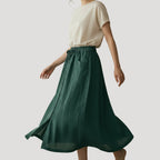 Women’s Linen Long Skirt Elastic Waist Button Front Pockets