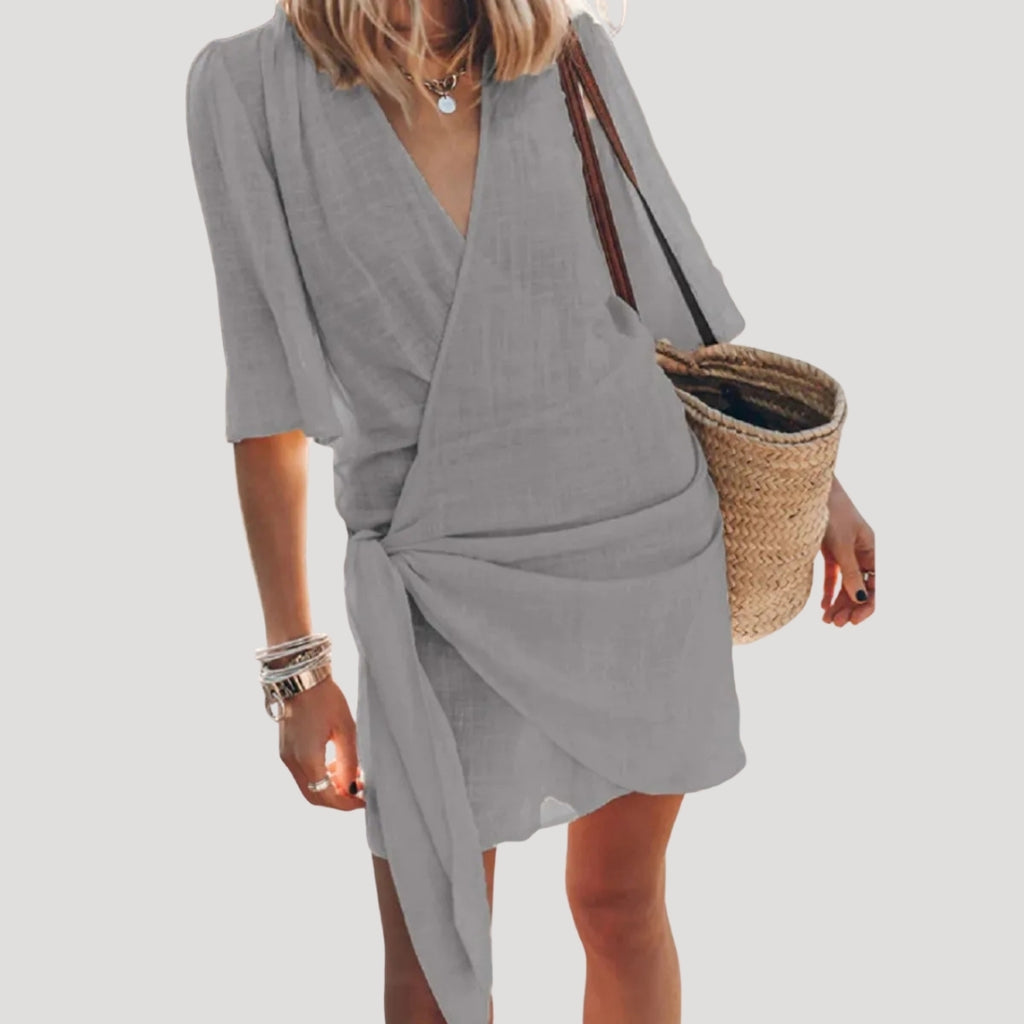 Women’s Wrap Mini Dress Short Sleeve Tie Waist Sundress
