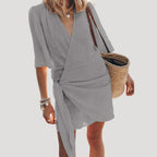 Women’s Wrap Mini Dress Short Sleeve Tie Waist Sundress
