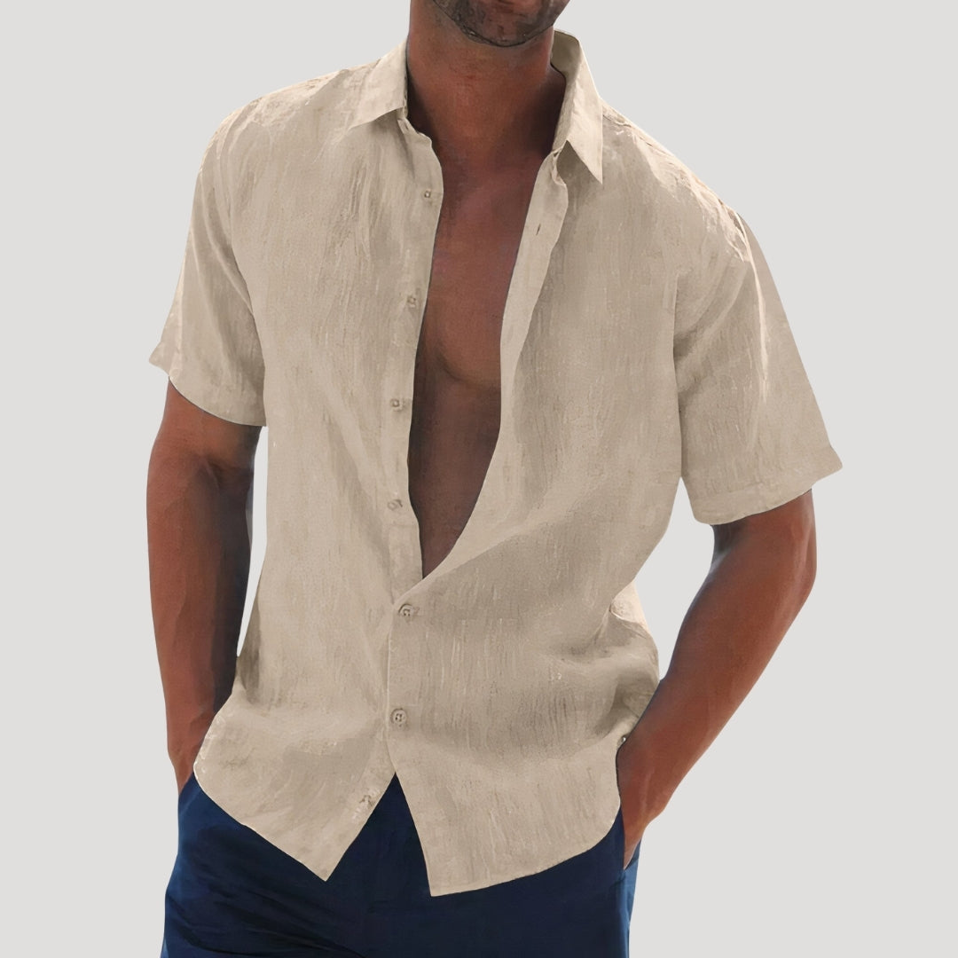 Mens Linen Shirt Short Sleeve Button Down Summer Casual