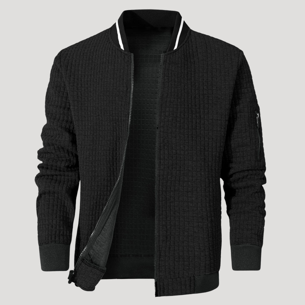 Men’s Textured Zip Up Bomber Jacket Casual Outerwear Coat