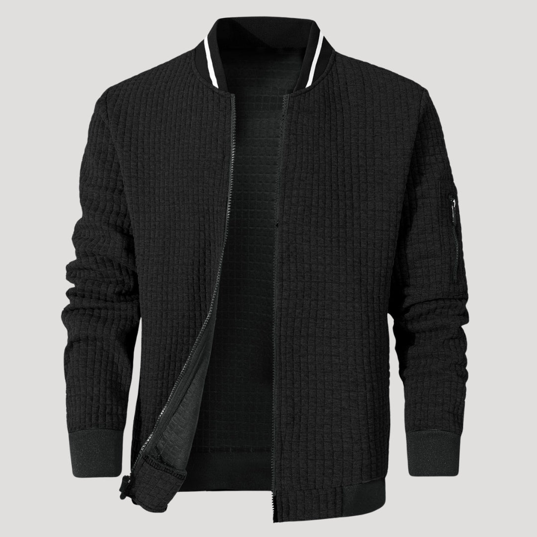 Men’s Textured Zip Up Bomber Jacket Casual Outerwear Coat