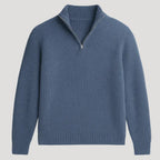 Mens Ribbed Knit Quarter Zip Sweater Long Sleeve Casual Jumper