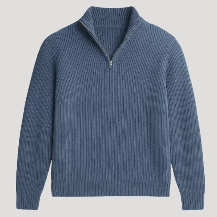 Mens Ribbed Knit Quarter Zip Sweater Long Sleeve Casual Jumper