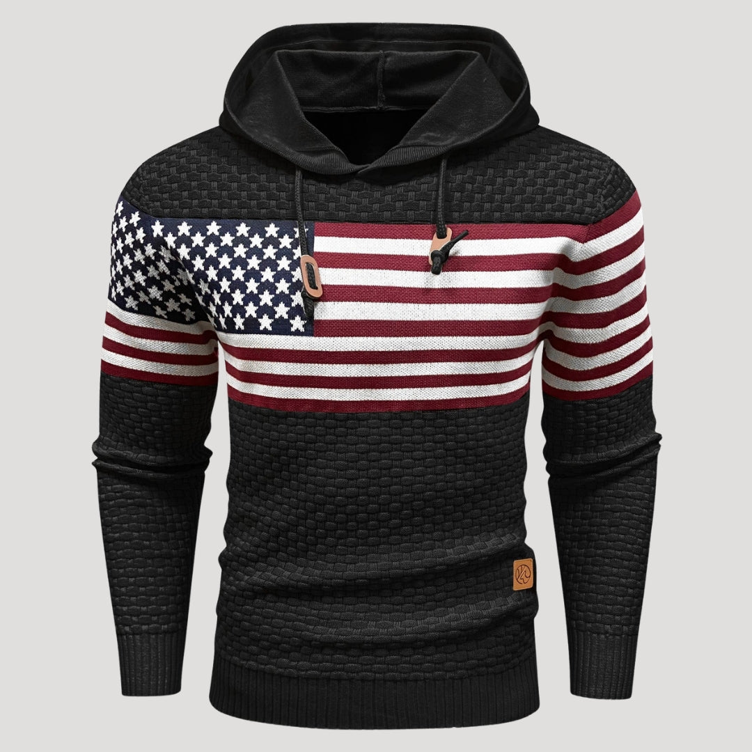 Men’s American Flag Graphic Hoodie Casual Knit Pullover Top