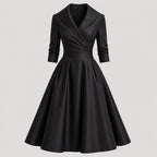 Women Wrap Midi Dress V Neck Elegant Fit Flared Skirt