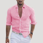 Men Linen Shirt Long Sleeve Relaxed Fit Button Up