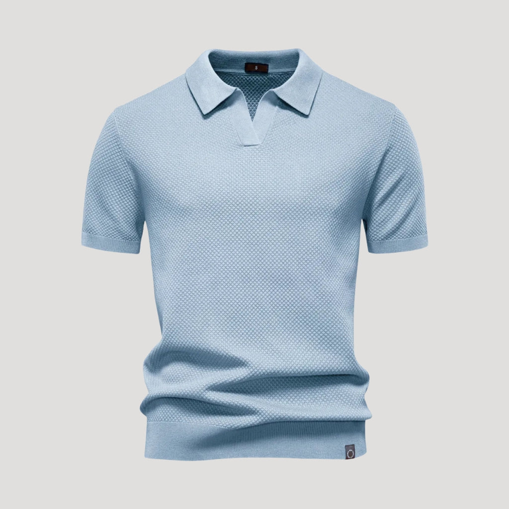 Men’s Short Sleeve Henley Polo Shirt Casual Knit Top