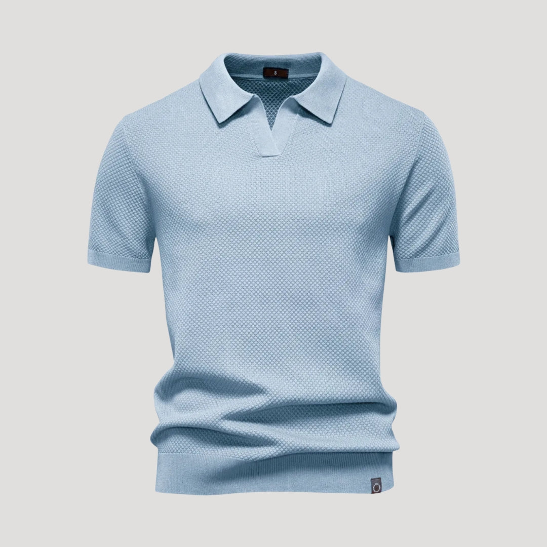 Men’s Short Sleeve Henley Polo Shirt Casual Knit Top