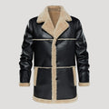 Men’s Leather Aviator Coat Sherpa Lined Button Outerwear