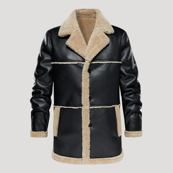 Men’s Leather Aviator Coat Sherpa Lined Button Outerwear