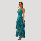 Women’s Summer Dress Floral Maxi Ruffle Tiered V Neck