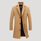 Men’s Knee Length Wool Coat Single Breasted Notch Collar