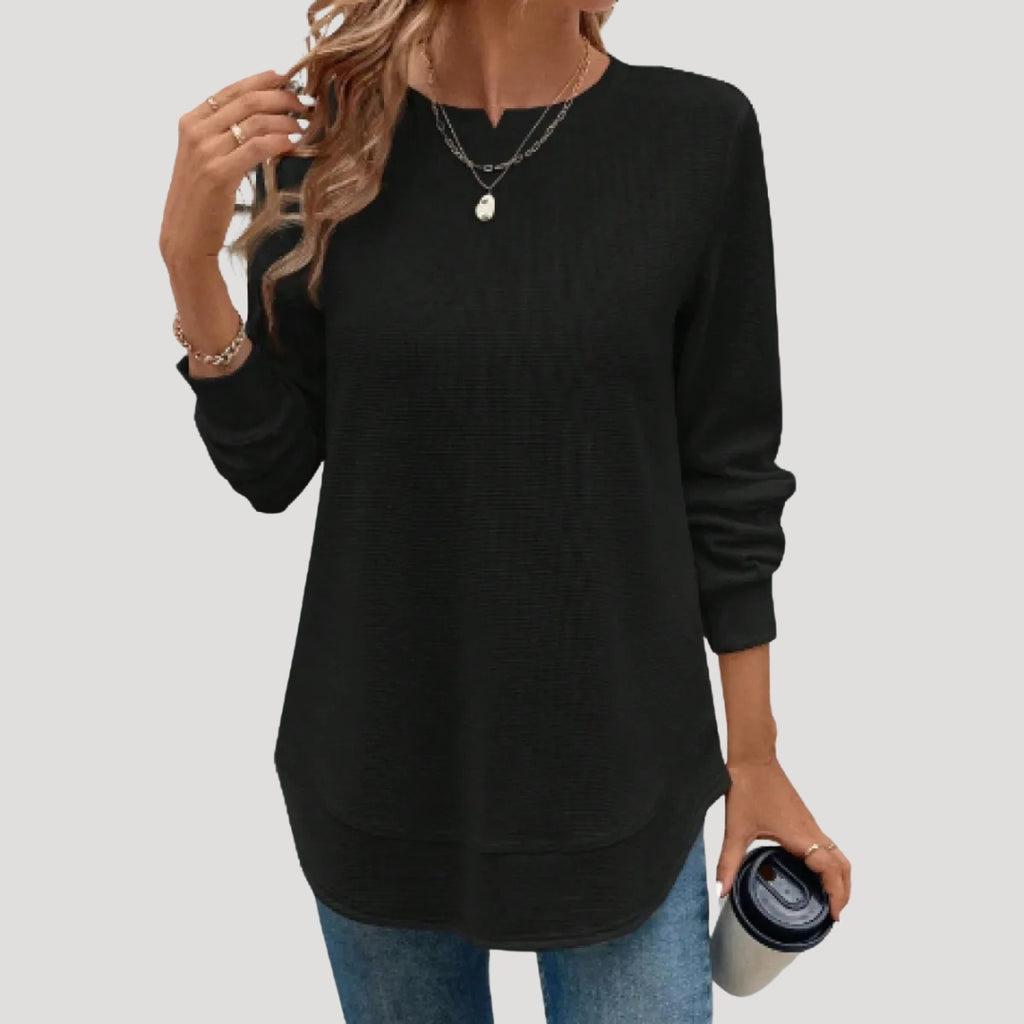 Women’s Long Sleeve Tunic Top Round Neck Relaxed Fit Shirt