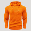 Men’s Orange Textured Knit Pullover Hooded Sweater