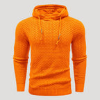 Men’s Orange Textured Knit Pullover Hooded Sweater