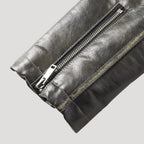 Men’s Distressed Leather Jacket With Zip Pockets And Collar