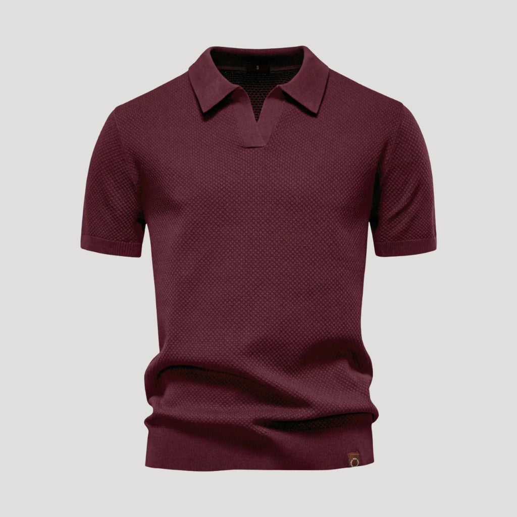 Men’s Short Sleeve Henley Polo Shirt Casual Knit Top