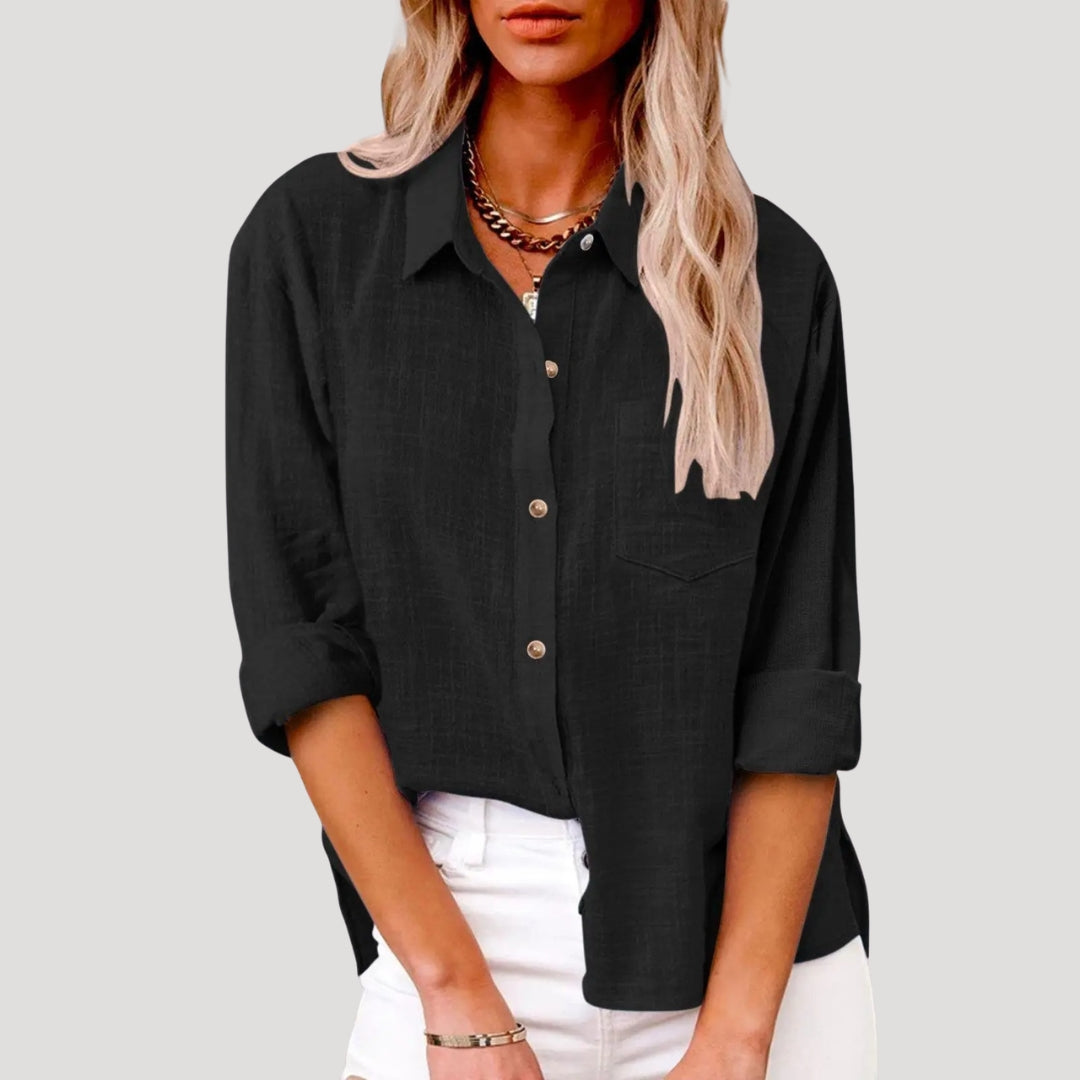 Women's Linen Shirt Long Sleeve Relaxed Fit Pocket Summer Casual