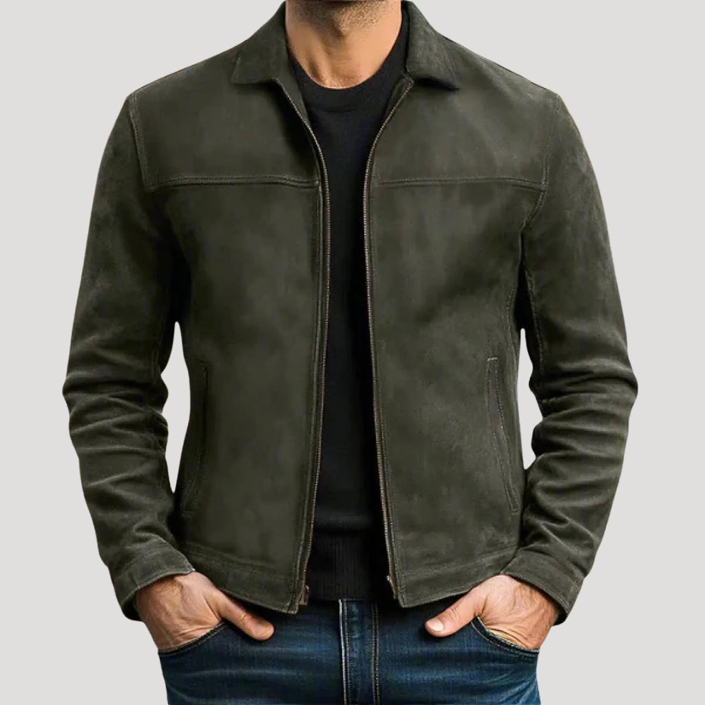 Men Leather Jacket Zip Front Straight Fit Classic Style