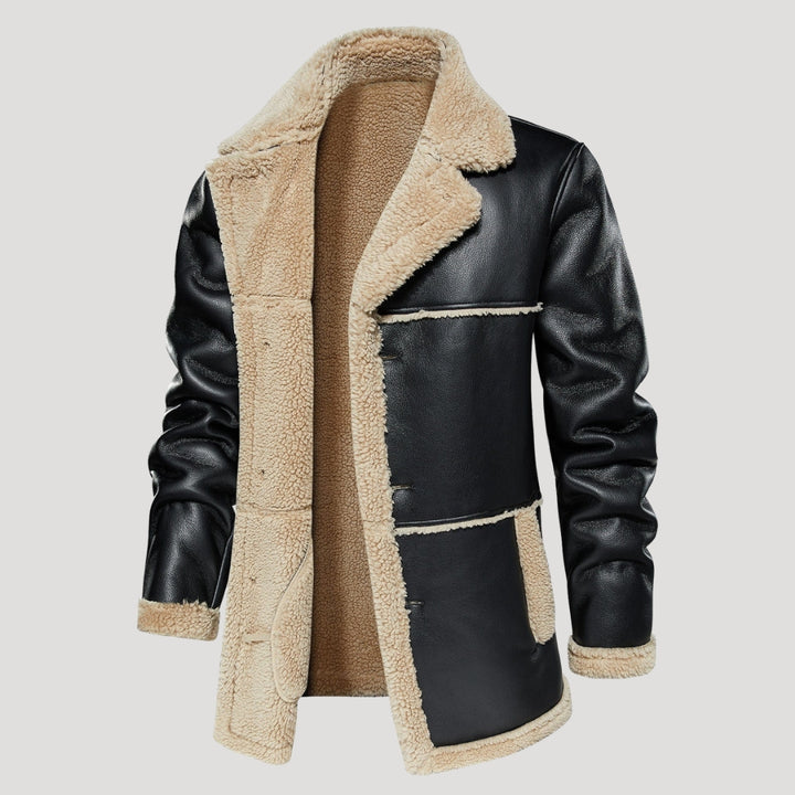 Men’s Leather Aviator Coat Sherpa Lined Button Outerwear