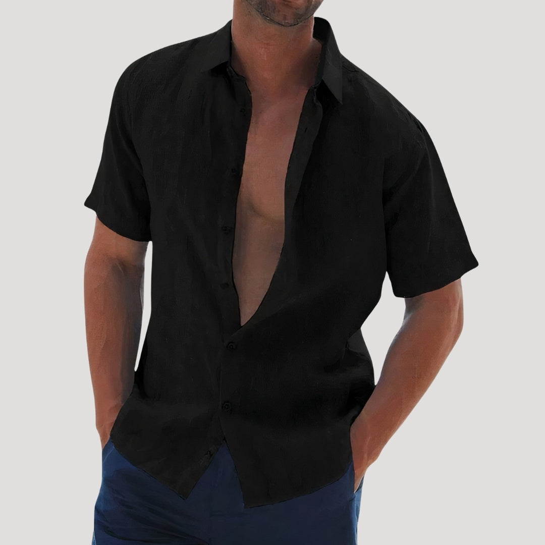 Mens Linen Shirt Short Sleeve Button Down Summer Casual