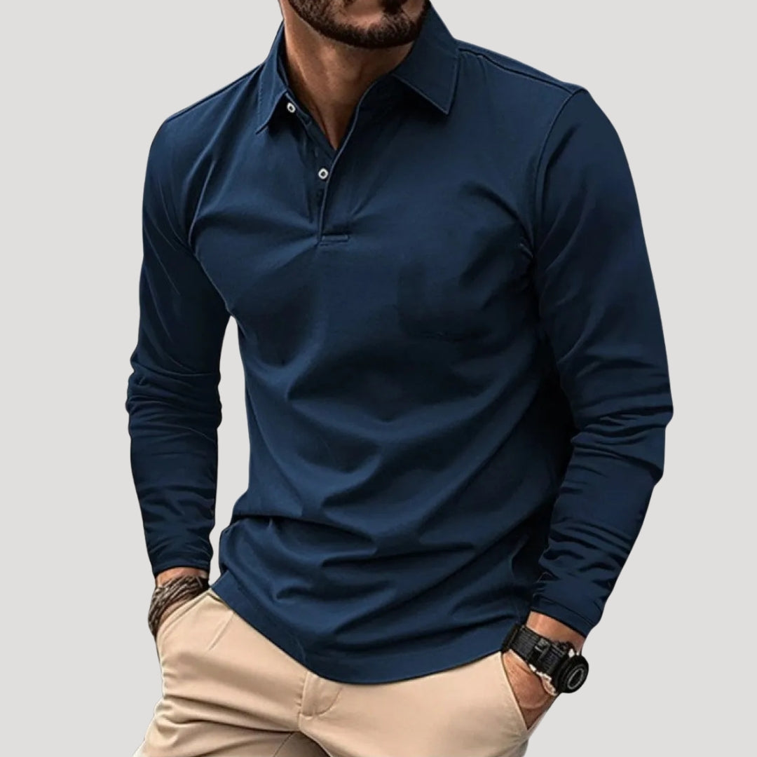 Men’s Long Sleeve Polo Shirt Casual Slim Fit Button Top