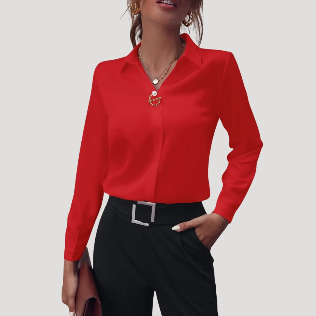 Women’s Button Down Collared Blouse Long Sleeve Office Top