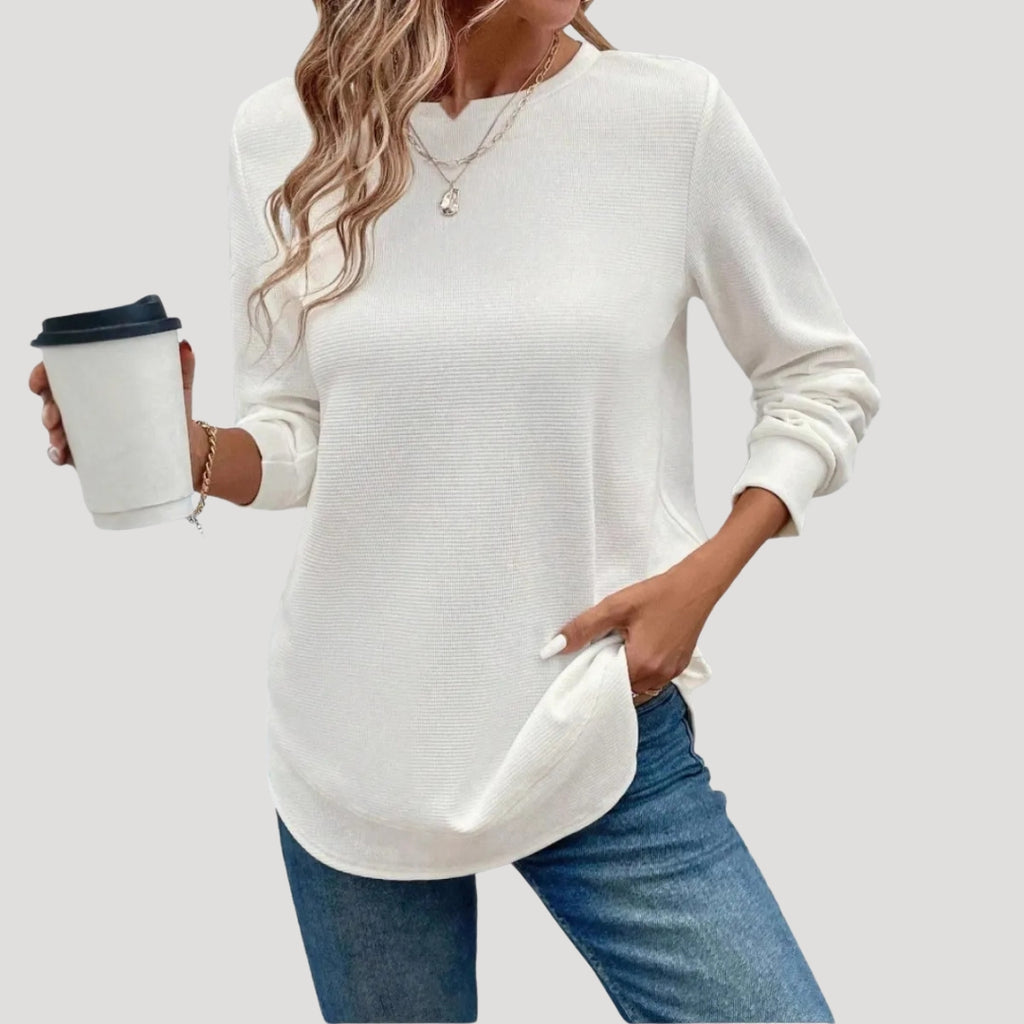 Women’s Long Sleeve Tunic Top Round Neck Relaxed Fit Shirt