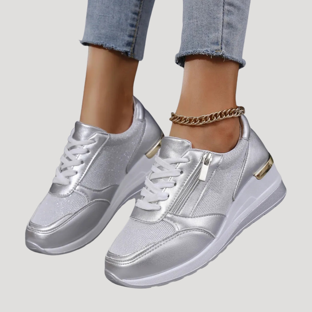Women’s Lace Up Sneakers Side Zip Casual Platform Shoes