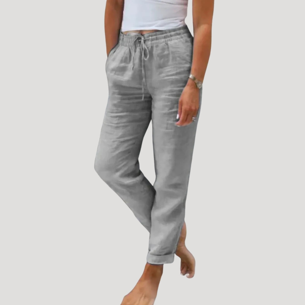 Women Linen Pants Drawstring Waist Straight Leg Fit