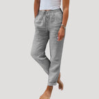 Women Linen Pants Drawstring Waist Straight Leg Fit