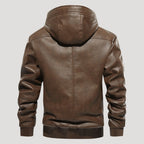 Men’s Hooded Leather Bomber Jacket With Fleece Lining