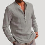 Men Linen Shirt Grandad Collar Long Sleeve Relaxed Fit