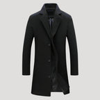 Men’s Knee Length Wool Coat Single Breasted Notch Collar