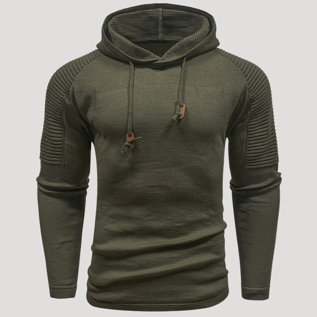 Men’s Knit Pullover Hoodie Ribbed Sleeve Sweatshirt