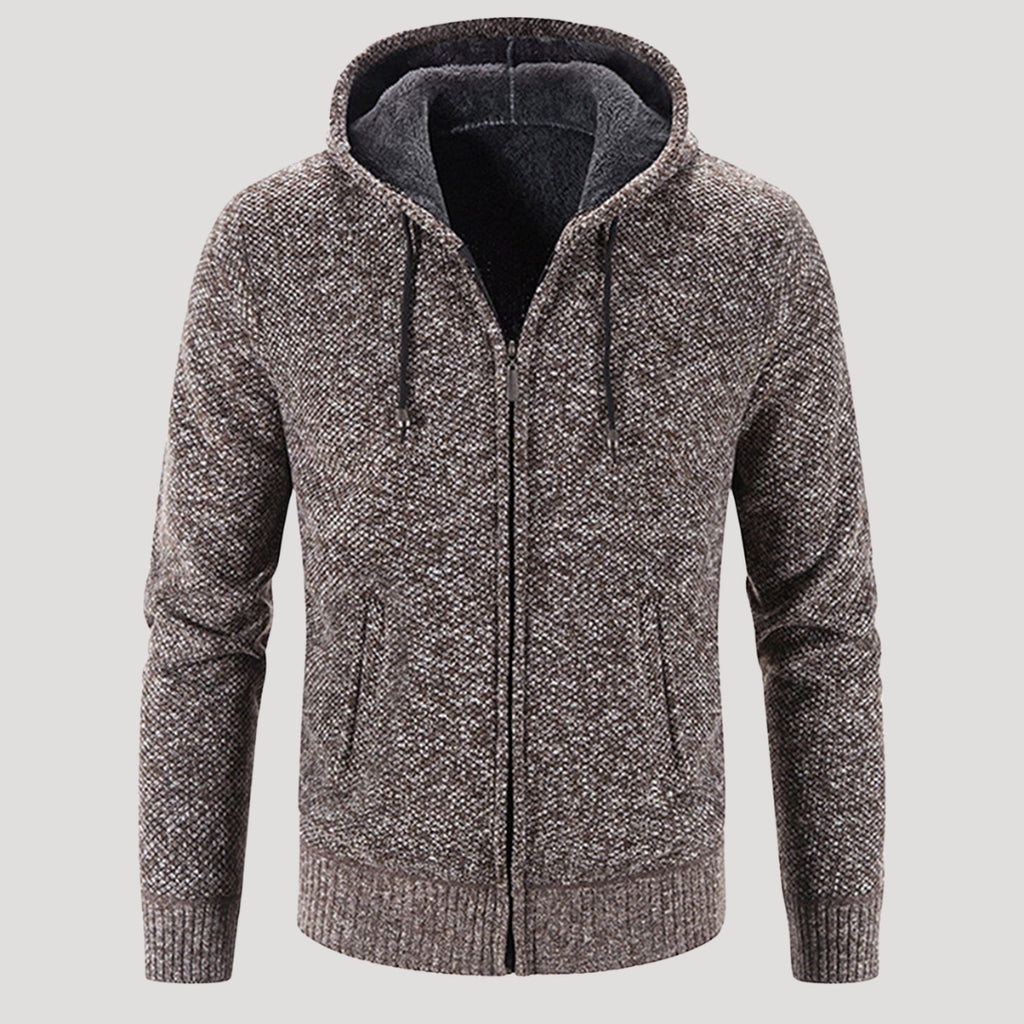 Men’s Sherpa Lined Zip Hoodie Textured Knit Jacket