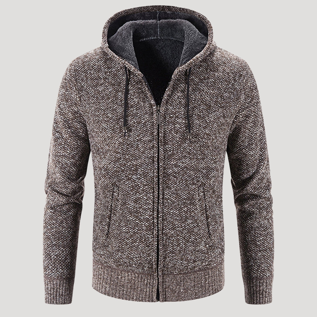 Men’s Sherpa Lined Zip Hoodie Textured Knit Jacket