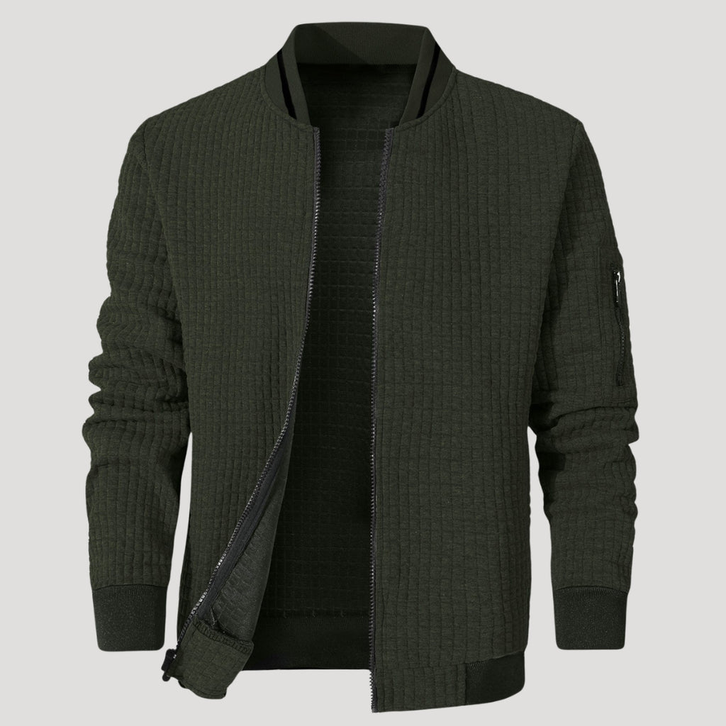 Men’s Textured Zip Up Bomber Jacket Casual Outerwear Coat