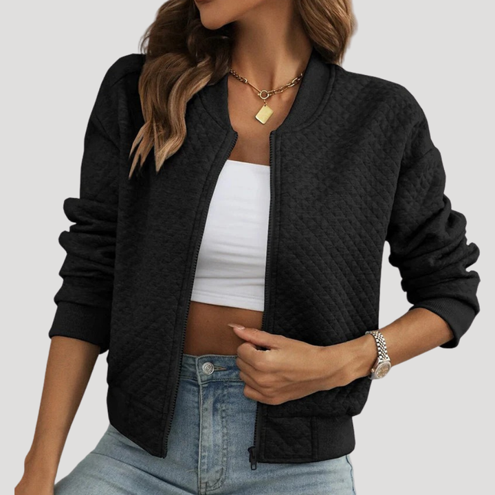 Dámska Prešívaná Bomber Bunda Krátka Na Zips