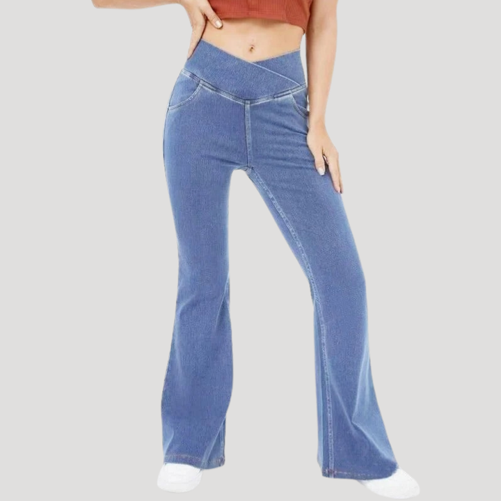 Dámske Rifle Rozšírené S Vysokým Pásom Bootcut Elastické Retro