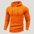 Men’s Orange Textured Knit Pullover Hooded Sweater