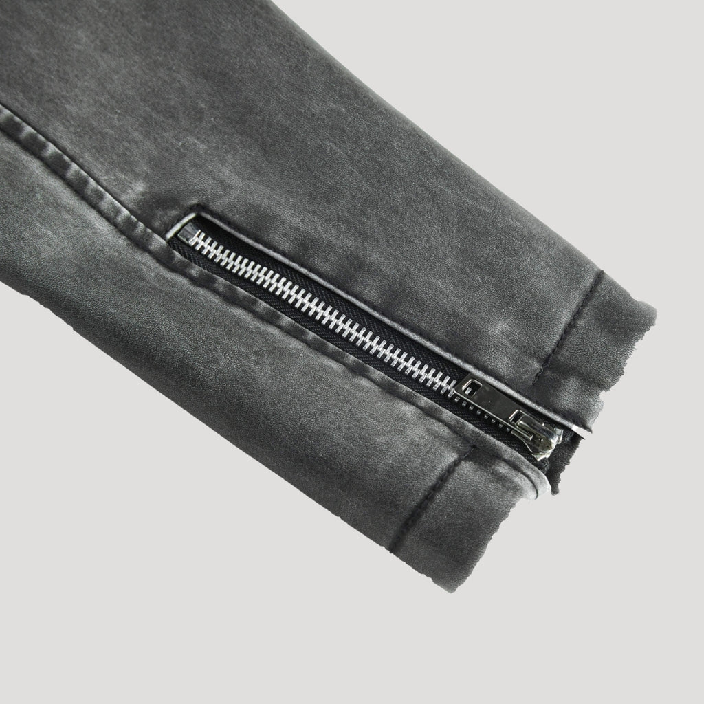 Women’s Leather Moto Jacket Zip Front Washed Gray Outerwear