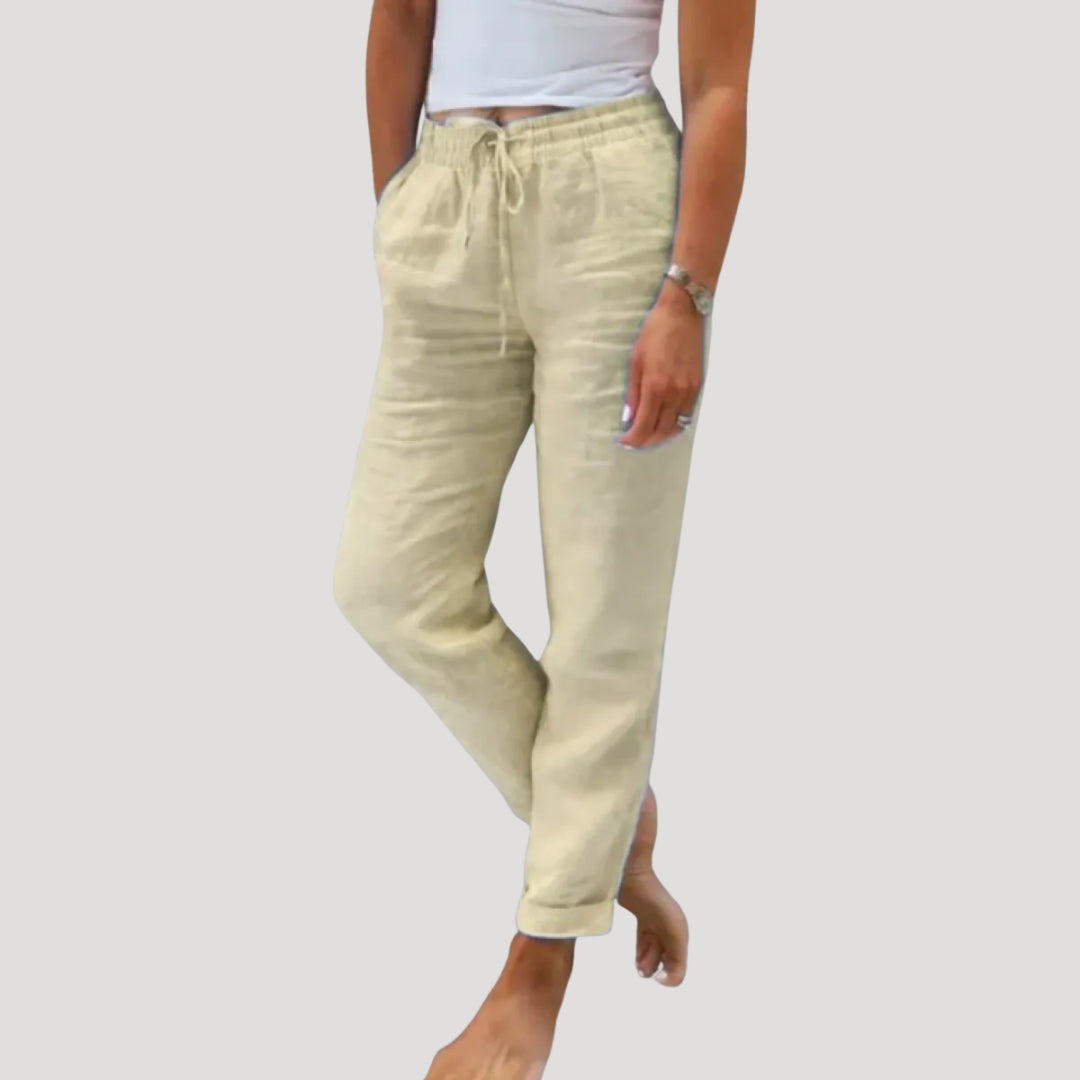 Women Linen Pants Drawstring Waist Straight Leg Fit