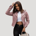 Women’s Cropped Suede Look Biker Jacket Casual Outerwear