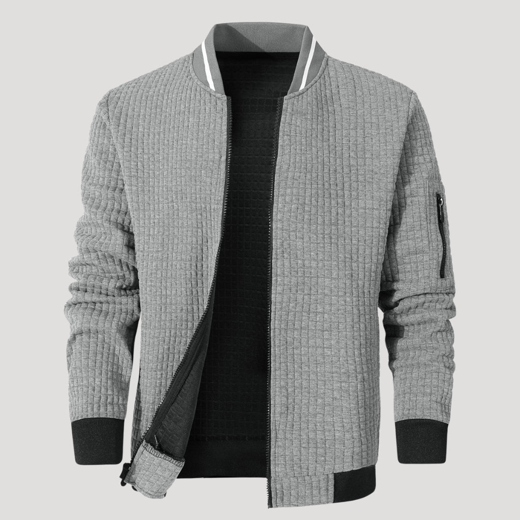 Men’s Textured Zip Up Bomber Jacket Casual Outerwear Coat