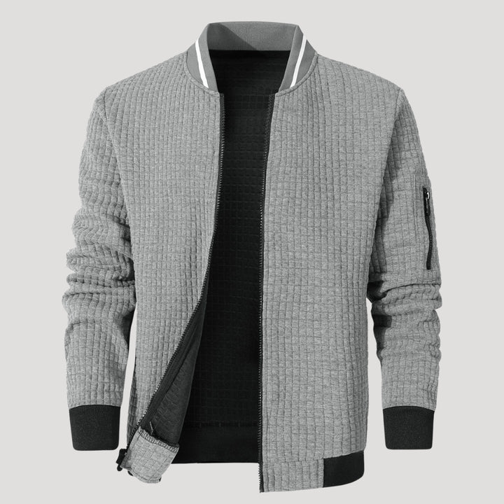 Men’s Textured Zip Up Bomber Jacket Casual Outerwear Coat