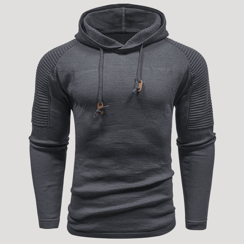 Men’s Knit Pullover Hoodie Ribbed Sleeve Sweatshirt