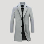 Men’s Knee Length Wool Coat Single Breasted Notch Collar