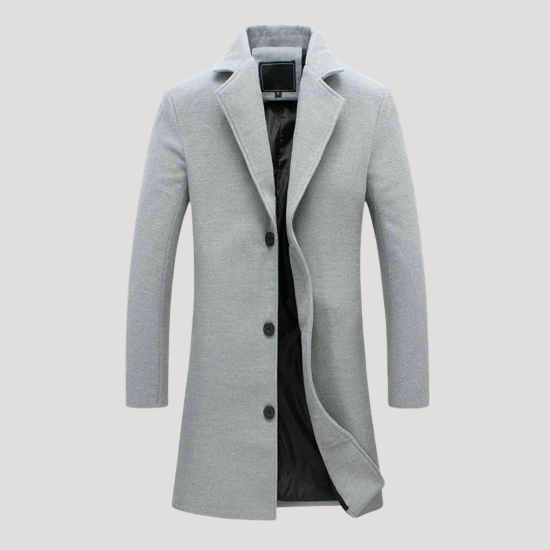 Men’s Knee Length Wool Coat Single Breasted Notch Collar